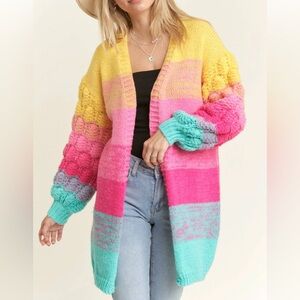 BOUTIQUE Multicoloured striped cardigan with a boho vibe  🩷🧡💛🩵💜🩷 size LARGE